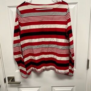 Talbots striped red black gray long sleeve 100% cotton tee xl boat neck
